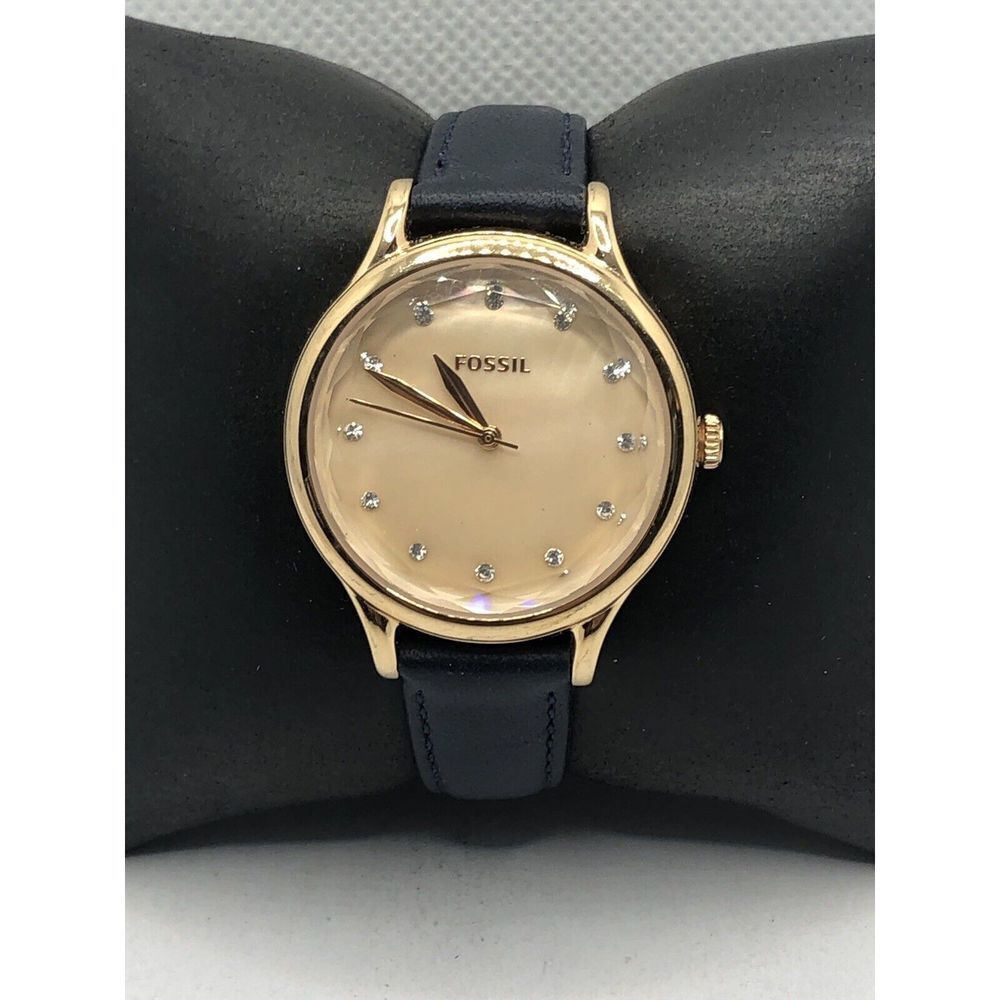 Fossil BQ3392 Women's Blue Leather Analog Rose Dial Quartz Wrist Watch OP560